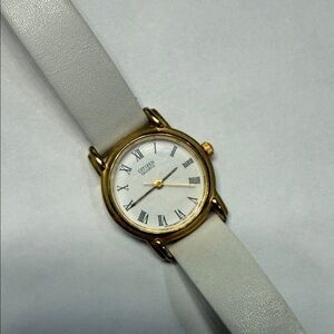 Vintage Citizen Women’s Dress Watch with Gold-Tone Case and White Leather Strap